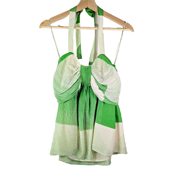 Alice + Olivia Green And White Ombre Silk Ruched Empire Swing Halter TOP Size S - Picture 6 of 14